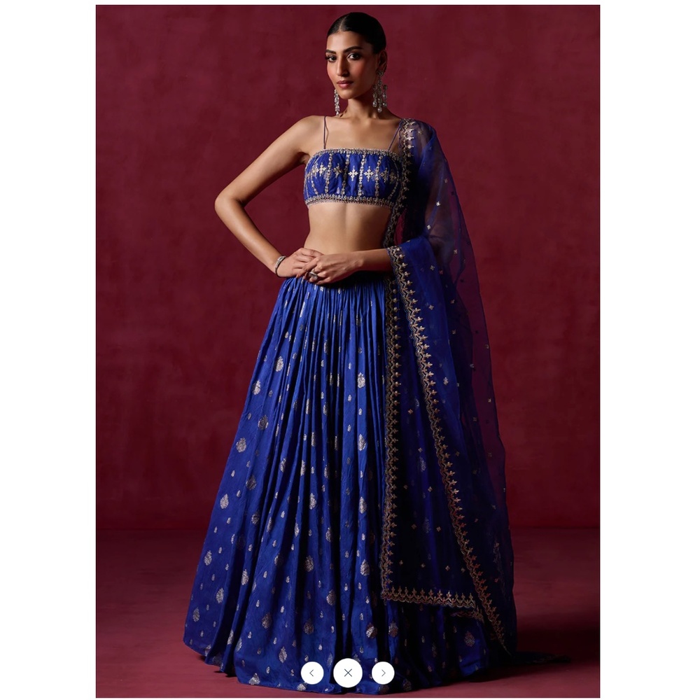 Royal Blue Embroidered Brocade Indian Lehenga